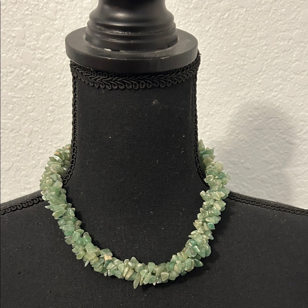 HDNY Necklace of polished green jade chips.